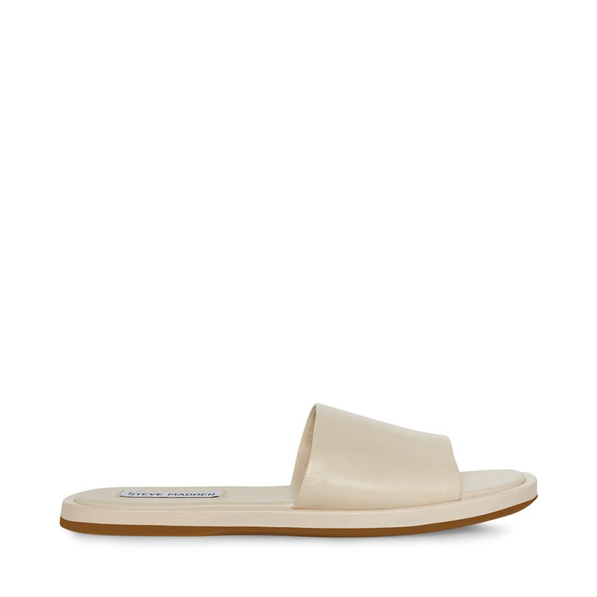 Beige Steve Madden Kaya Leather Women's Slides | PH 5190CXM